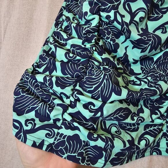 Lands' End Women’s Tankini Top Aqua Mint Green With Navy Blue Floral Slimming 6 - Picture 3 of 8